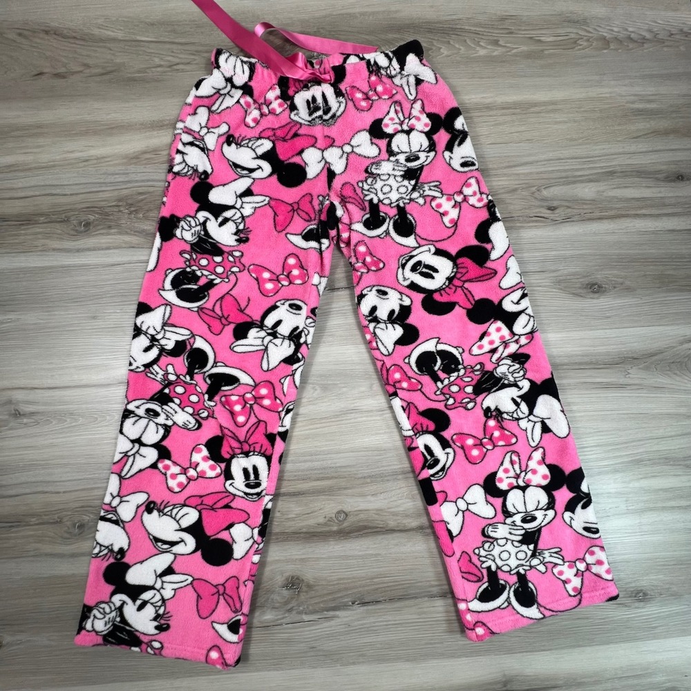 Disney Minnie Mouse Pink Fuzzy‎ Fleece Lounge Pajama Pants Sleepwear XS